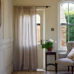 Mushroom Gingham Linen Blend Curtains (Pair)