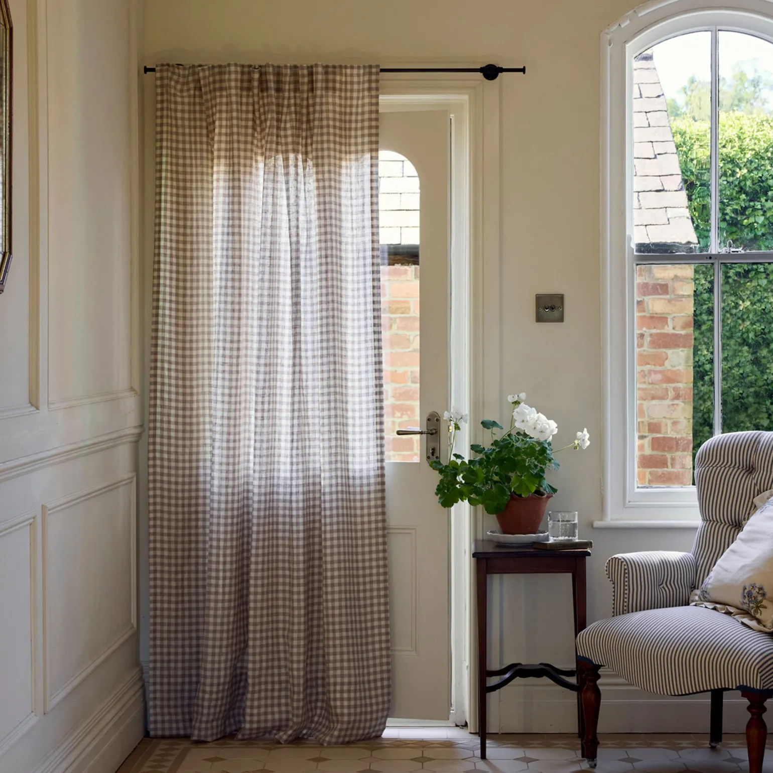 Mushroom Gingham Linen Blend Curtains (Pair)