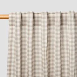 Mushroom Gingham Linen Blend Curtains (Pair)