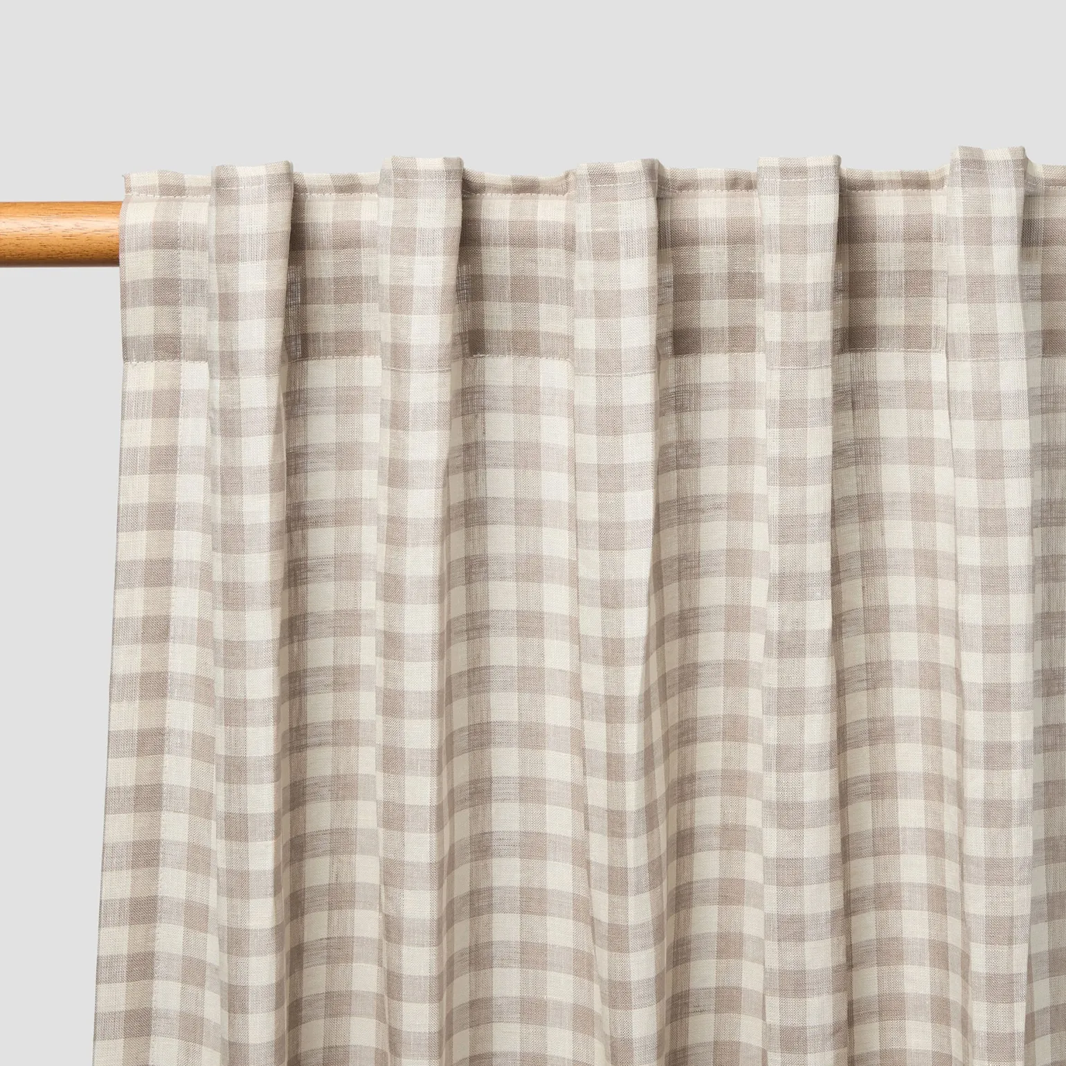 Mushroom Gingham Linen Blend Curtains (Pair)