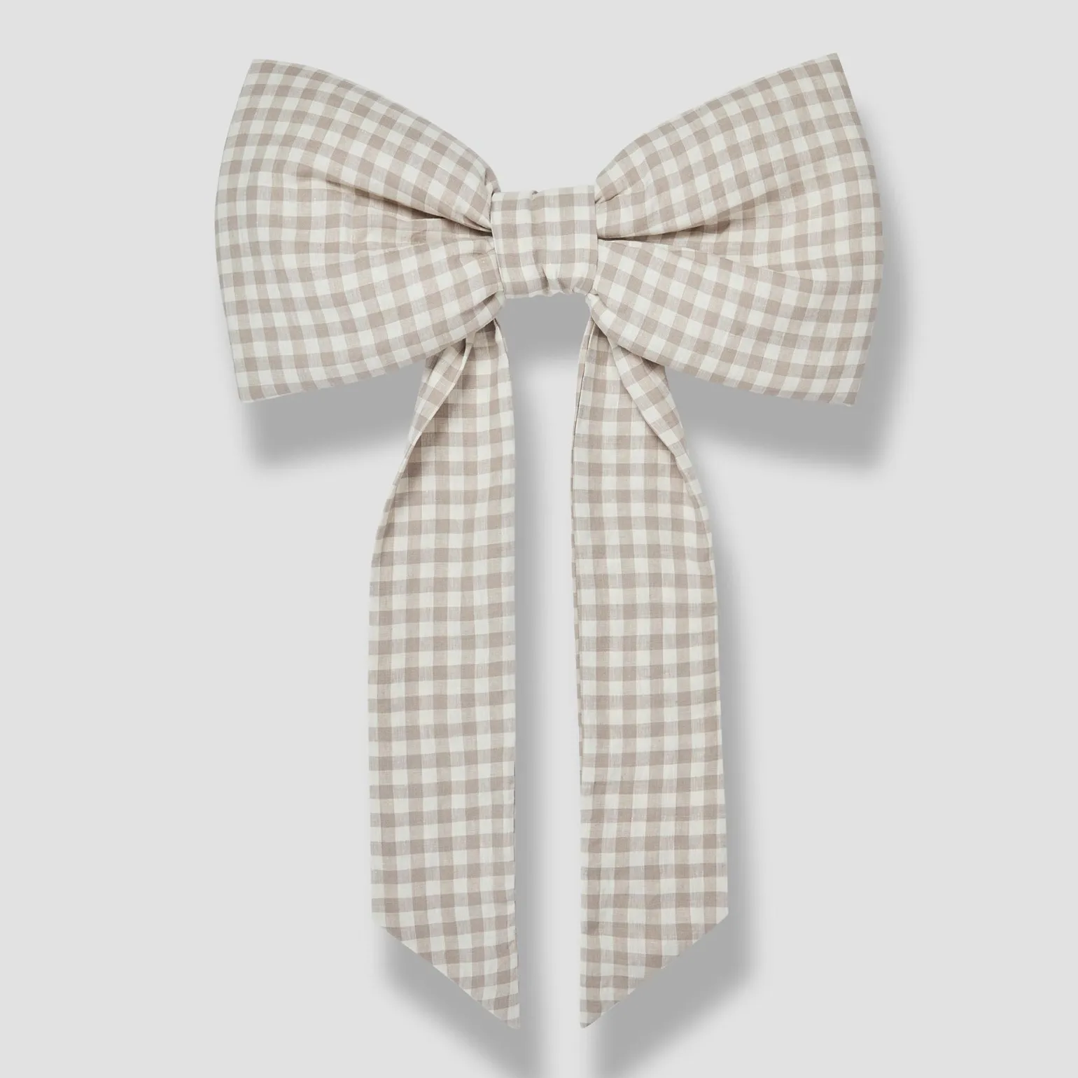 Mushroom Gingham Linen Bow