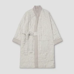 Mushroom Gingham Linen Housecoat