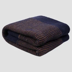 Navy Striped Knitted Throw