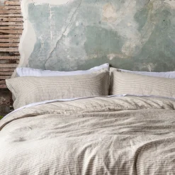 Oatmeal Stripe Linen Blend Duvet Cover