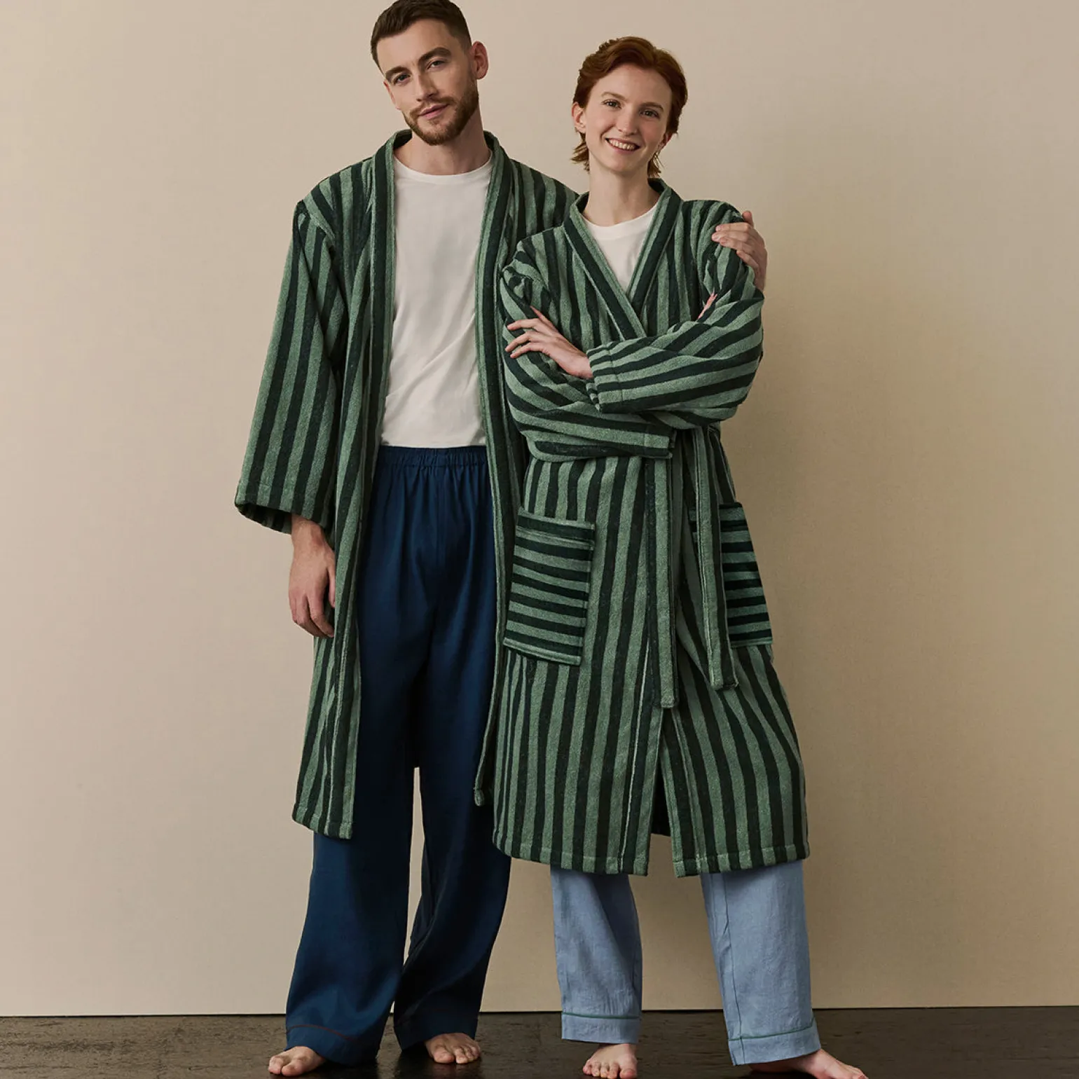 Pine Green Pembroke Stripe Cotton Robe