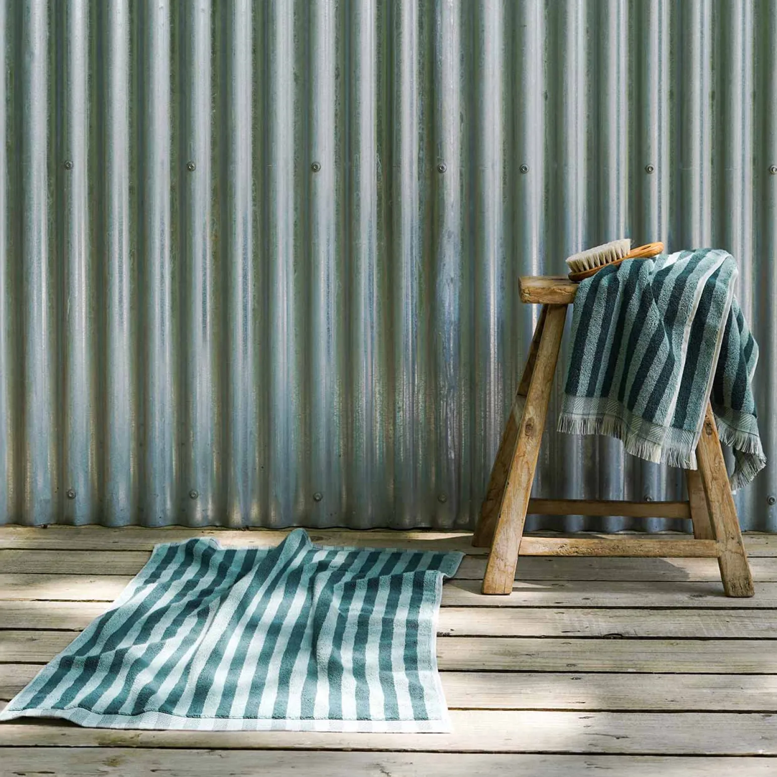 Pine Green Pembroke Stripe Cotton Bath Mat