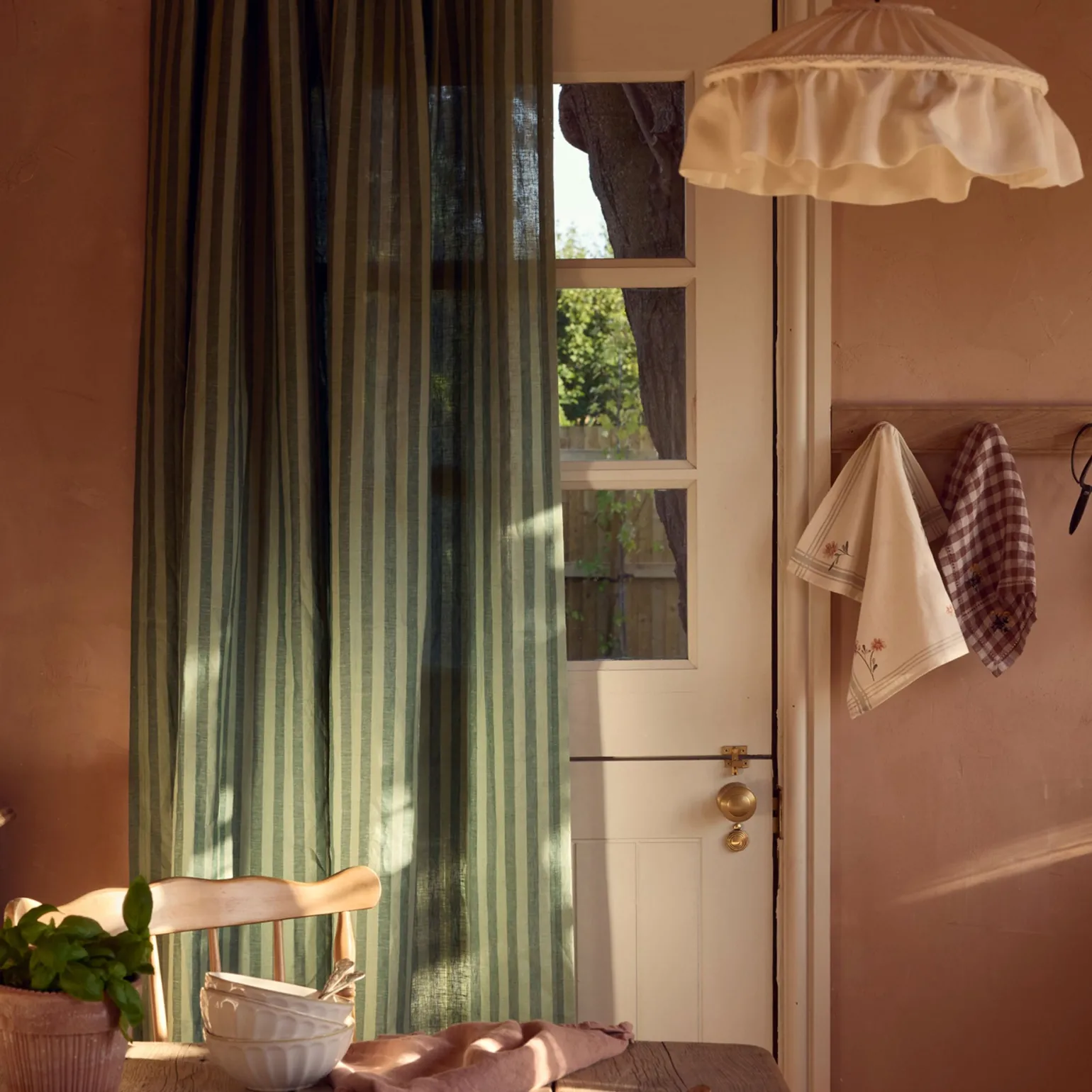 Pine Green Pembroke Stripe Linen Blend Curtains (Pair)