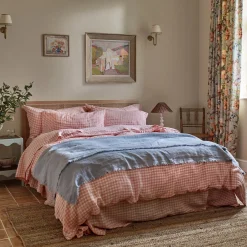 Pink Bloom Gingham 100% Linen Duvet Cover