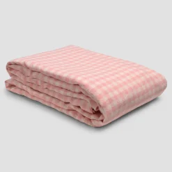 Pink Bloom Gingham 100% Linen Duvet Cover