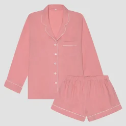 Pink Bloom Linen Pajama Shorts Set