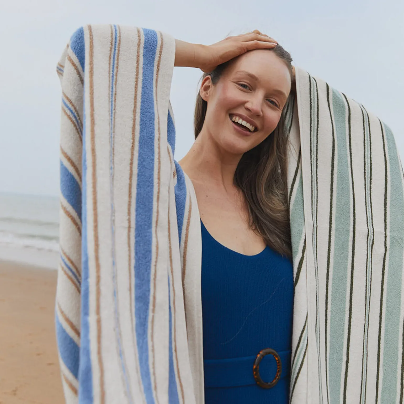 Sage Botanical Green Shoreham Stripe Cotton Towels