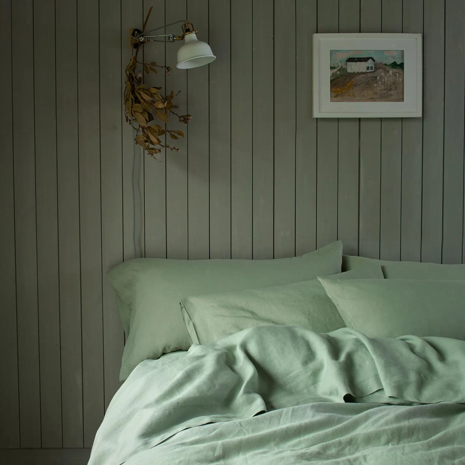 Sage Green 100% Linen Pillowcases (Pair)