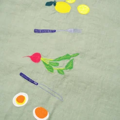 Sage Green Embroidered Linen Table Runner