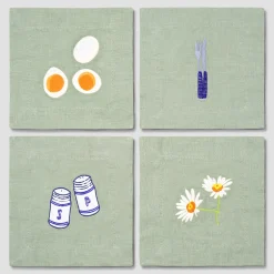 Sage Green Embroidered Linen Coasters Set of 4