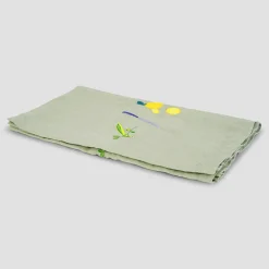 Sage Green Embroidered Linen Table Runner