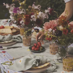 Sage Green Embroidered Linen Table Runner