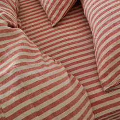 Sandstone Red Pembroke Stripe Linen Blend Fitted Sheet