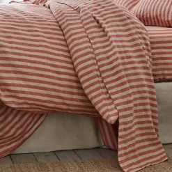Sandstone Red Pembroke Stripe Linen Blend Flat Sheet