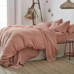 Sandstone Red Pembroke Stripe Linen Blend Duvet Cover
