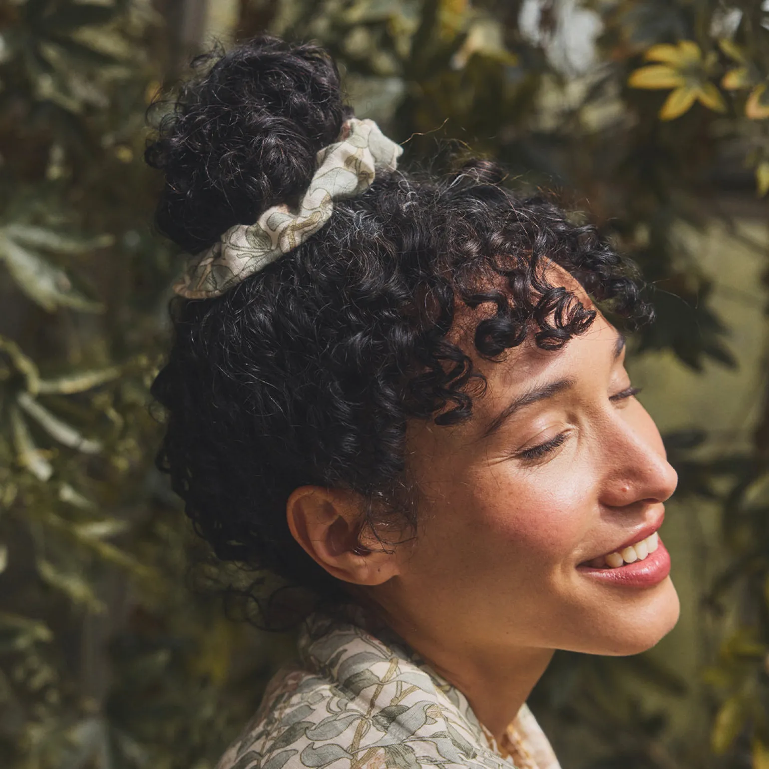 Soft Sage Honeysuckle Linen Scrunchie