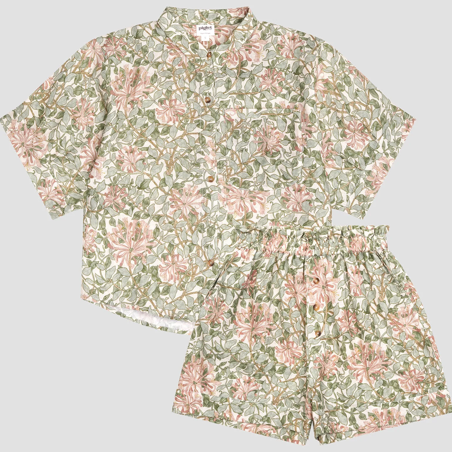 Soft Sage Honeysuckle Linen Women’s Pajama Shorts Set