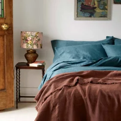 Teal Chambray Linen Blend Flat Sheet