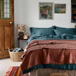 Teal Waffle Chambray Linen Blend Duvet Cover