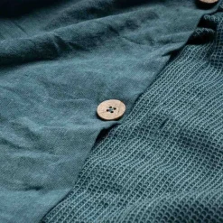 Teal Waffle Chambray Linen Blend Duvet Cover