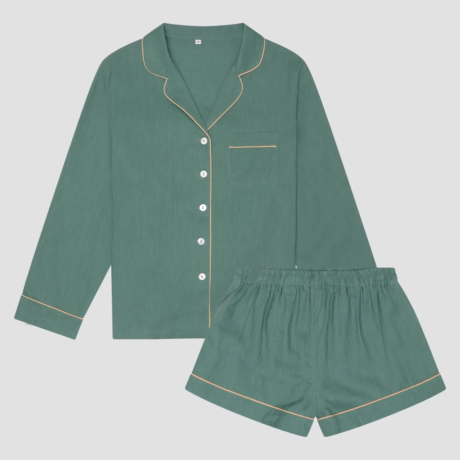 Tranquil Green Linen Pajama Shorts Set