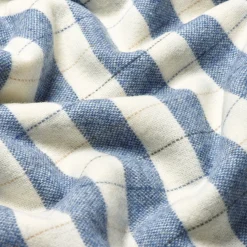 Warm Blue Checked Stripe Wool Blanket