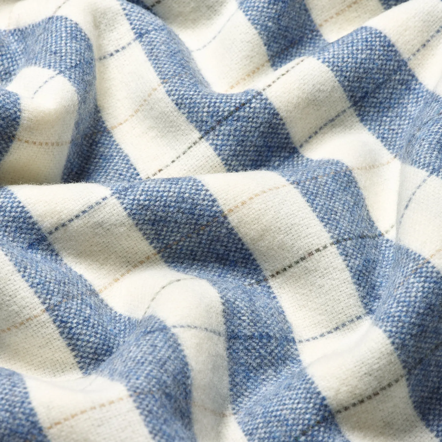 Warm Blue Checked Stripe Wool Blanket