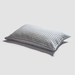 Warm Blue Gingham 100% Linen Pillowcases (Pair)