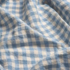 Warm Blue Gingham 100% Linen Flat Sheet