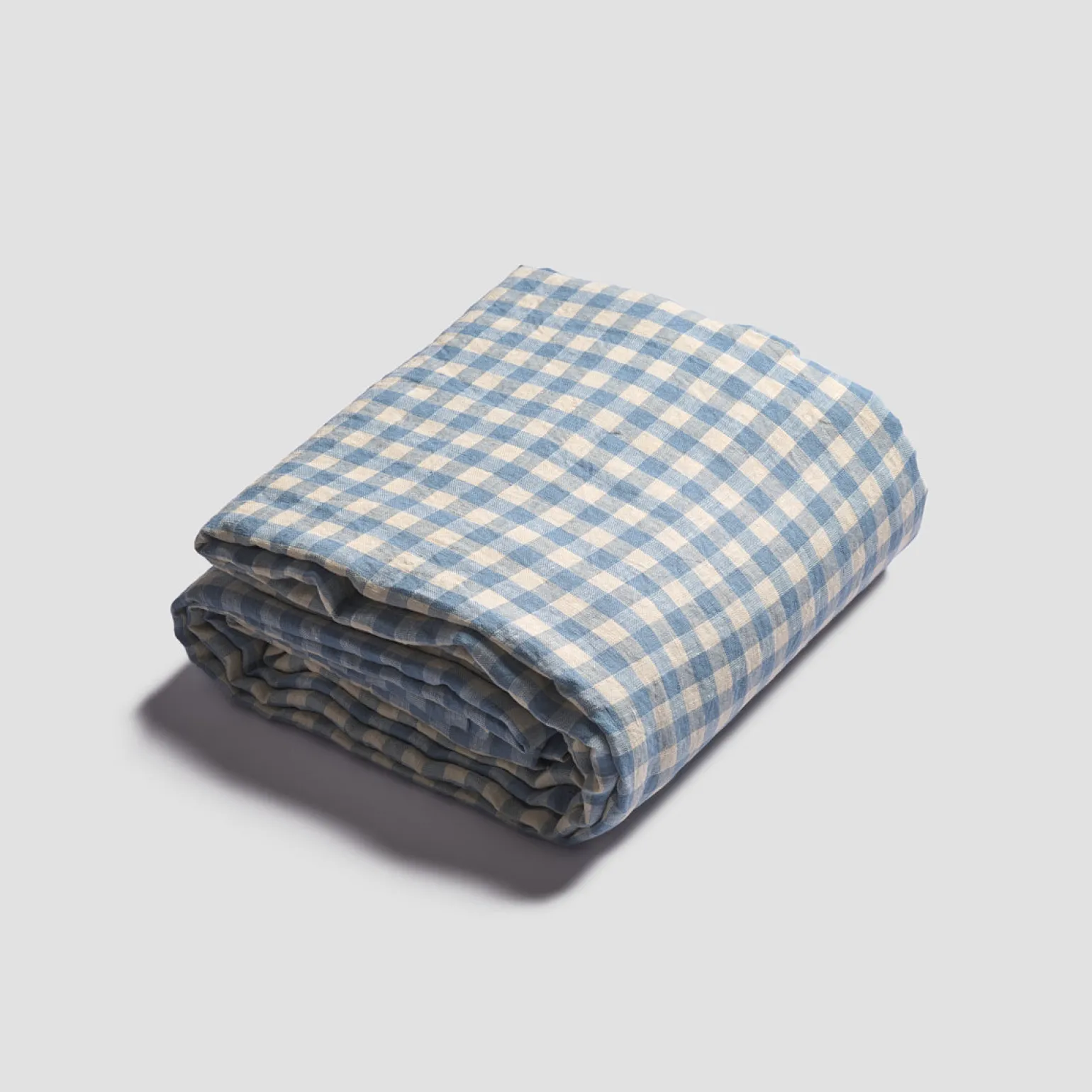 Warm Blue Gingham 100% Linen Flat Sheet