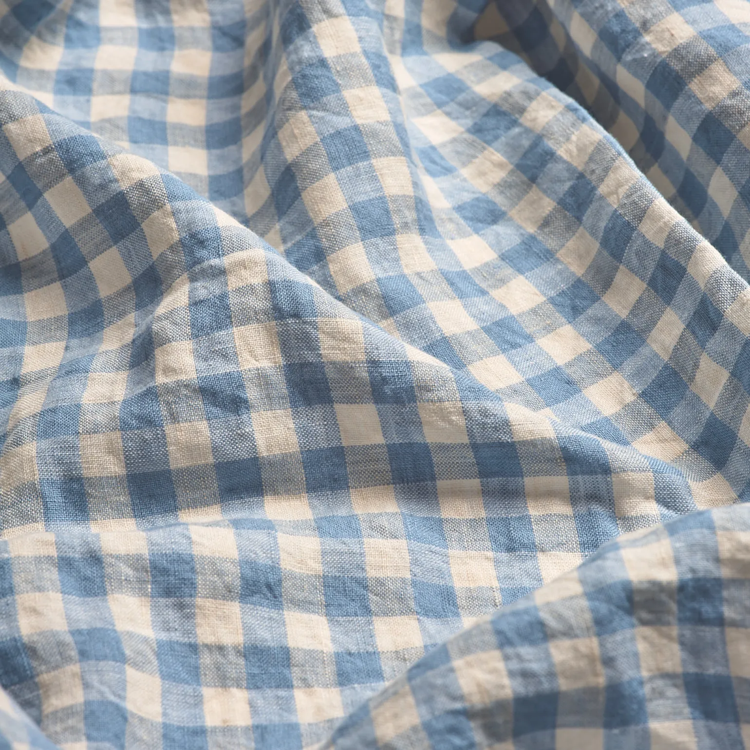 Warm Blue Gingham 100% Linen Duvet Cover