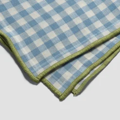Warm Blue Gingham 100% Linen Napkins Set of 4