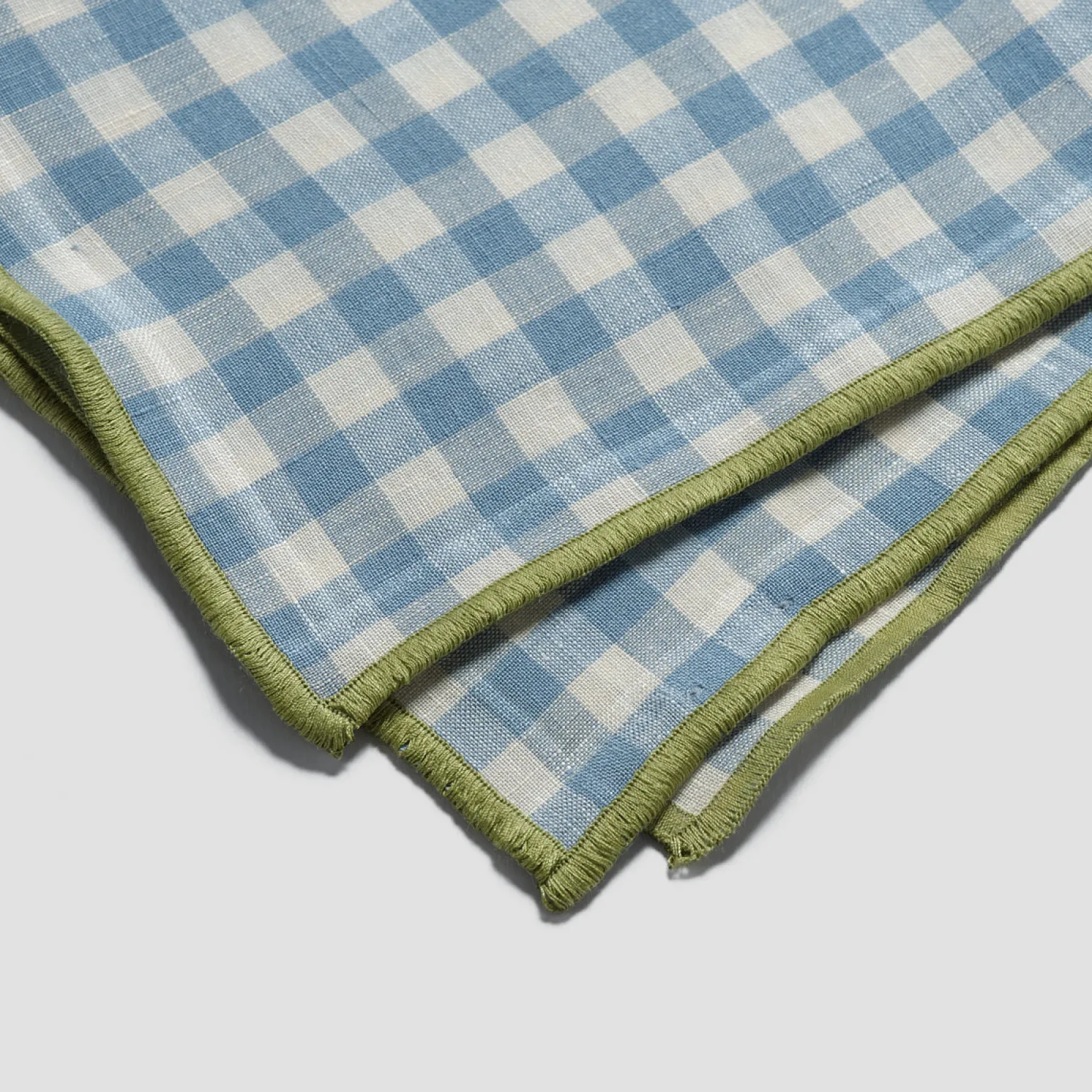 Warm Blue Gingham 100% Linen Napkins Set of 4