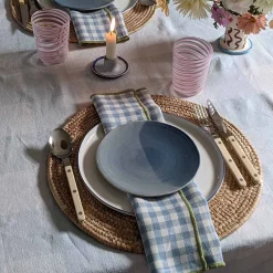 Warm Blue Gingham 100% Linen Napkins Set of 4
