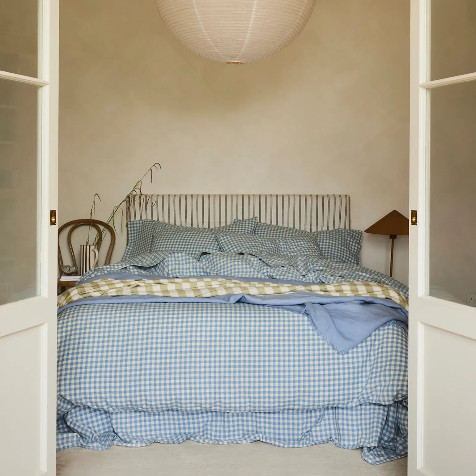 Warm Blue Gingham Linen Blend Duvet Cover