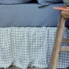 Warm Blue Gingham Linen Blend Bed Skirt