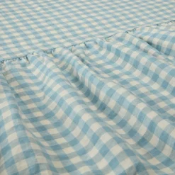Warm Blue Gingham Linen Blend Bed Skirt