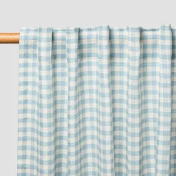 Warm Blue Gingham Linen Blend Curtains (Pair)