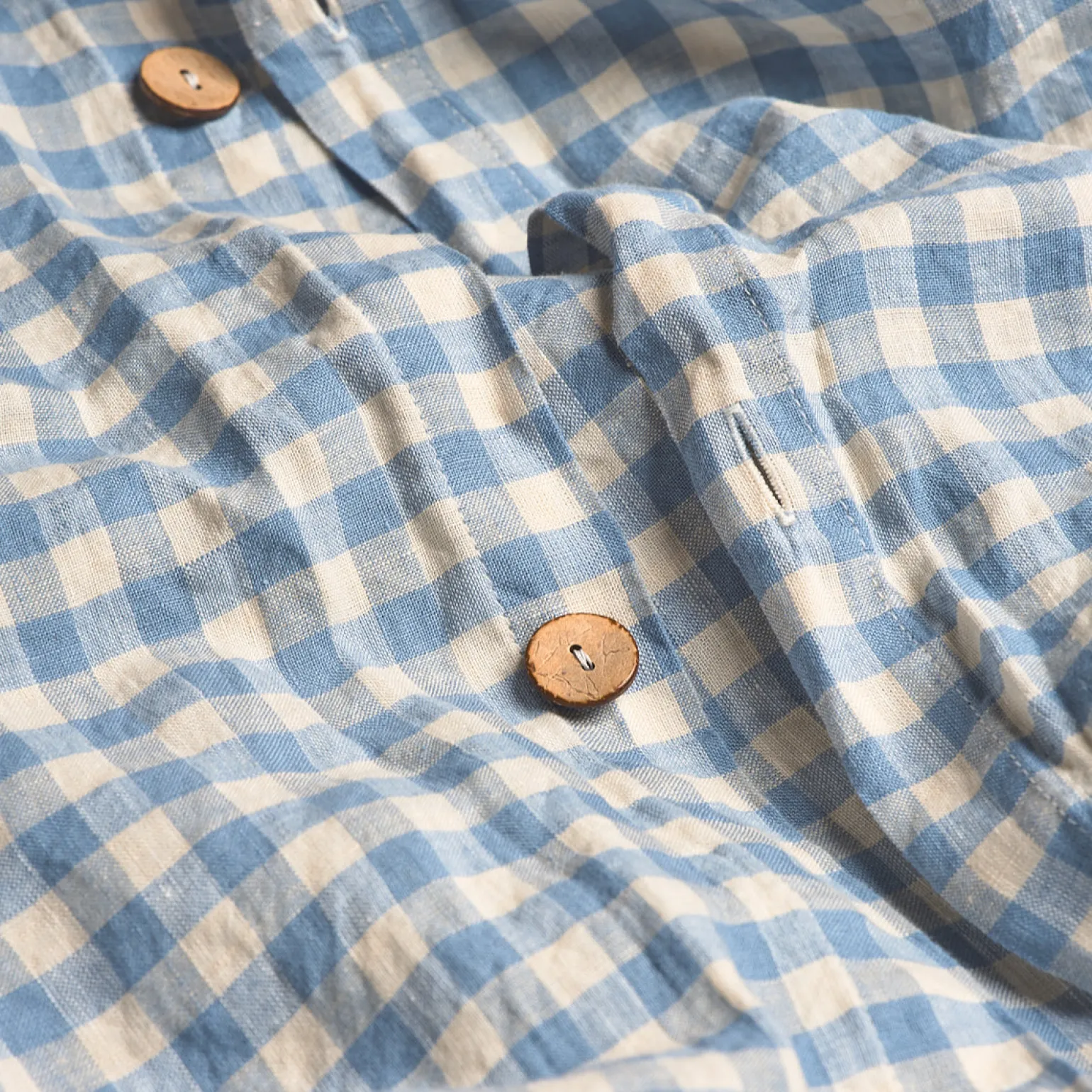 Warm Blue Gingham Linen Blend Duvet Cover