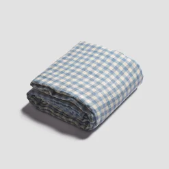 Warm Blue Gingham Linen Blend Flat Sheet