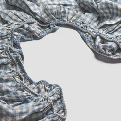 Warm Blue Gingham Linen Blend Fitted Sheet