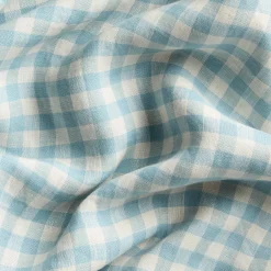 Warm Blue Gingham Linen Blend Curtains (Pair)
