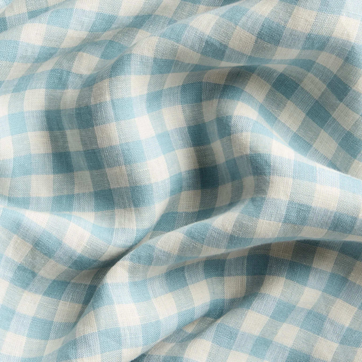 Warm Blue Gingham Linen Blend Curtains (Pair)