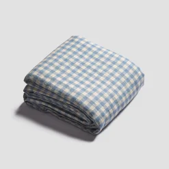 Warm Blue Gingham Linen Blend Duvet Cover