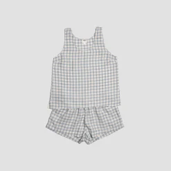 Warm Blue Gingham Linen Cami Set