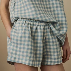 Warm Blue Gingham Linen Cami Set